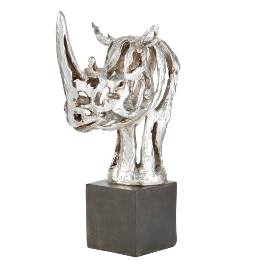 Budget ๐ Studio 350 Silver Polystone Eclectic Sculpture Rhino 17 X 11 X 6 - 11 X 6 X 17 ๐งจ - Image 2