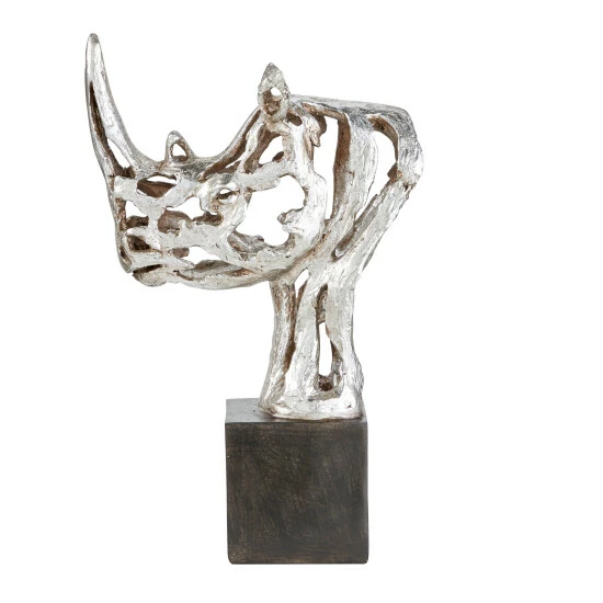 Budget ๐ Studio 350 Silver Polystone Eclectic Sculpture Rhino 17 X 11 X 6 - 11 X 6 X 17 ๐งจ - Image 3