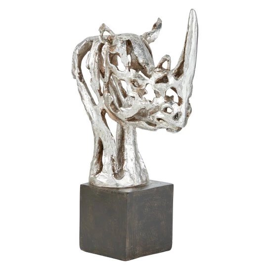 Budget ๐ Studio 350 Silver Polystone Eclectic Sculpture Rhino 17 X 11 X 6 - 11 X 6 X 17 ๐งจ - Image 4