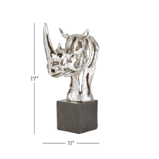 Budget ๐ Studio 350 Silver Polystone Eclectic Sculpture Rhino 17 X 11 X 6 - 11 X 6 X 17 ๐งจ - Image 6