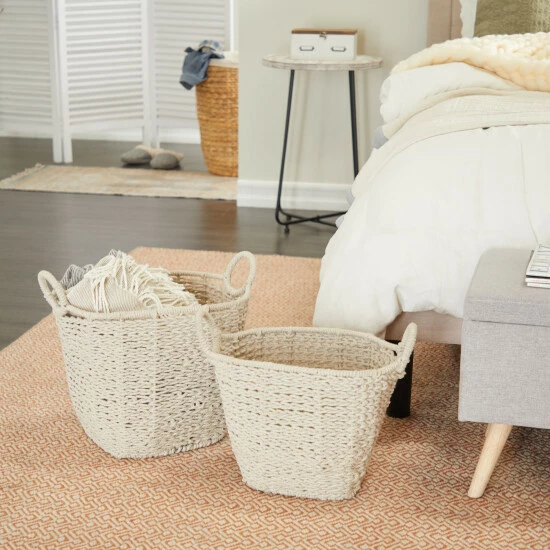 Coupon 🥰 Studio 350 Cotton Bohemian Storage Basket (Set Of 2) White ⌛