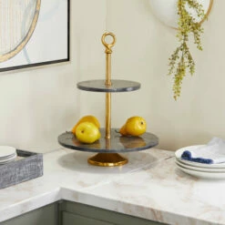 Promo ⌛ Studio 350 Black Marble Natural Cake Stand 19 X 14 X 14 - 14 X 14 X 19 Round ⭐
