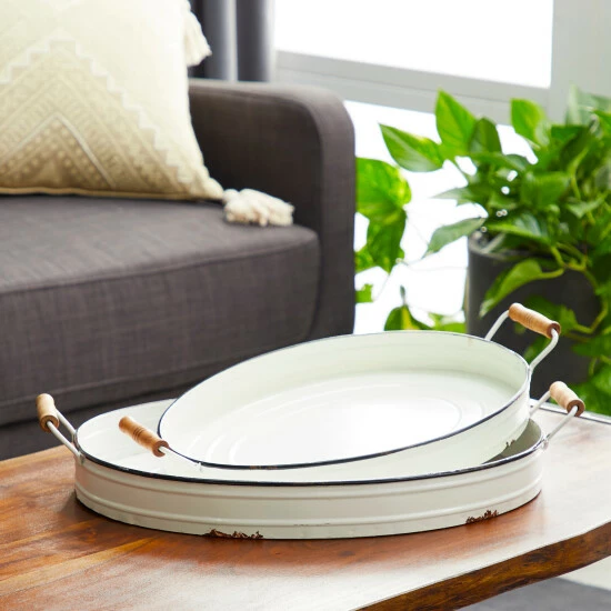 Budget ⌛ Studio 350 White Iron Farmhouse Tray (Set Of 2) - 21 X 15 X 4 ⭐