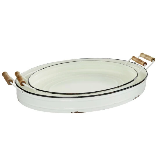 Budget ⌛ Studio 350 White Iron Farmhouse Tray (Set Of 2) - 21 X 15 X 4 ⭐ - Image 3