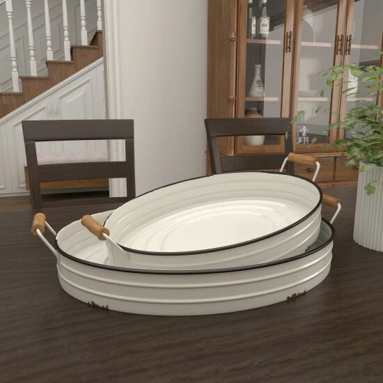 Budget ⌛ Studio 350 White Iron Farmhouse Tray (Set Of 2) - 21 X 15 X 4 ⭐ - Image 8
