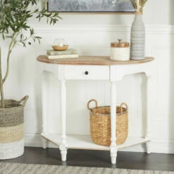 Best deal ๐ฅ Studio 350 White Distressed Wood Country Farmhouse Half Moon Console Table ๐ฅ