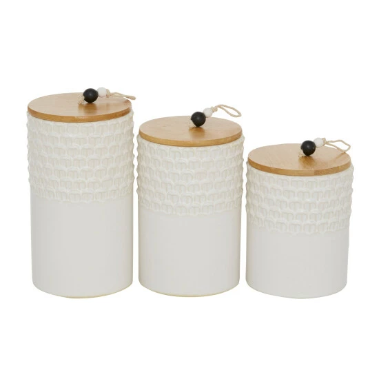 Budget ๐ Studio 350 White Ceramic Country Cottage Decorative Jar (Set Of 3) - S/3 6.75", 8.5", 9.25"H โ - Image 2