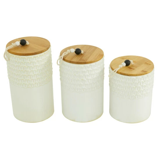 Budget ๐ Studio 350 White Ceramic Country Cottage Decorative Jar (Set Of 3) - S/3 6.75", 8.5", 9.25"H โ - Image 3