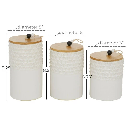 Budget ๐ Studio 350 White Ceramic Country Cottage Decorative Jar (Set Of 3) - S/3 6.75", 8.5", 9.25"H โ - Image 5