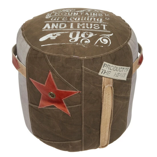 Best Pirce 😍 Studio 350 Brown Canvas Rustic Pouf Quotes & Sayings 19 X 17 X 17 - 17 X 17 X 19Round 🎁 - Image 2