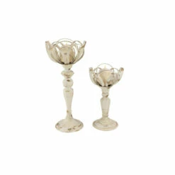 Flash Sale 👍 Studio 350 White Metal Vintage Candle Holder Set Of 2 - 9 X 9 X 22 🌟