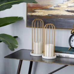 Coupon 👏 Studio 350 Gold Marble Contemporary Candle Holder (Set Of 2) - 5 X 5 X 12 💯