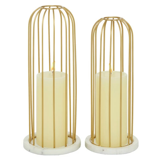 Coupon 👏 Studio 350 Gold Marble Contemporary Candle Holder (Set Of 2) - 5 X 5 X 12 💯 - Image 2