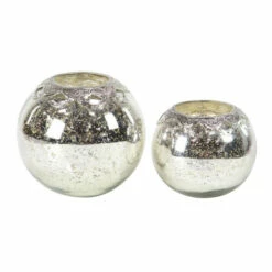 Deals ✨ Studio 350 Silver Glass Natural Candle Holder Set Of 2 9 X 9 X 9 🤩