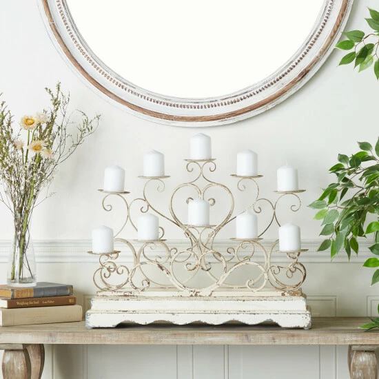 Cheapest ⭐ Studio 350 White Iron French Country Candelabra - 23 X 8 X 18 🎉