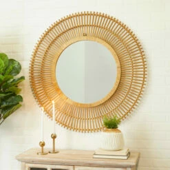 Wholesale ✨ Studio 350 Rattan Bohemian Wall Mirror Brown 😀