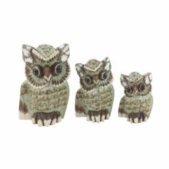 Promo ✨ Studio 350 Set Of 3 Eclectic 6, 8, And 10 Inch Wooden Owl Sculptures 🔔