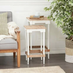 Wholesale 👍 Studio 350 Brown Wood Farmhouse Accent Table (Set Of 2) - 15 X 15 X 29 ⭐