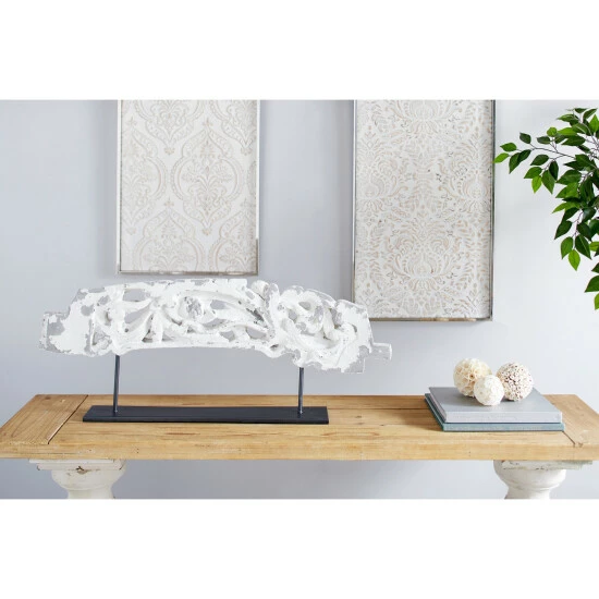 Deals ๐ Studio 350 Large Antique Distressed Gray & White Acanthus Sculpture Table Decor, 35 X 14 ๐