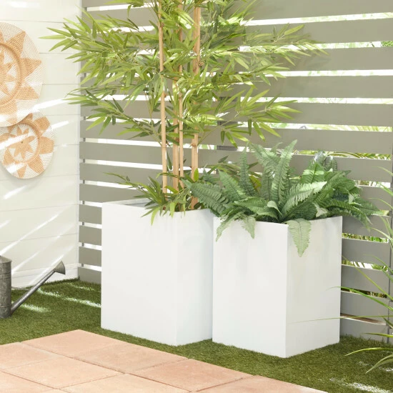 Promo ⌛ Studio 350 White Metal Modern Planter (Set Of 2) - S/2 17", 14"W ⌛
