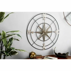 Best Pirce 🛒 Studio 350 Grey Iron Vintage Farmhouse Round Wall Compass Art ✔️
