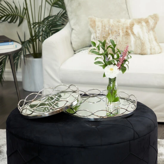 Best Sale โค๏ธ Studio 350 Stainless Steel Contemporary Tray (Set Of 2) Silver ๐งจ