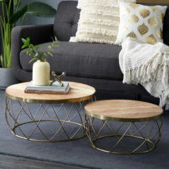 Discount 🤩 Studio 350 Brown Iron Contemporary Accent Table (Set Of 2) - 29 X 29 X 15Round 💯