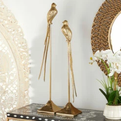 Outlet 🌟 Studio 350 Gold Aluminum Eclectic Sculpture Bird (Set Of 2) - S/2 33", 28"H 🥰