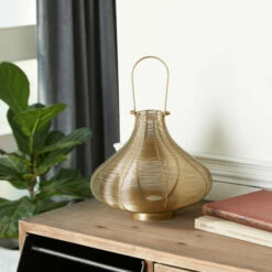 Cheapest 😍 Studio 350 Round Gold Metal Lantern With Handle, 11" X 9.5" - 11 X 13 X 10Round ✔️