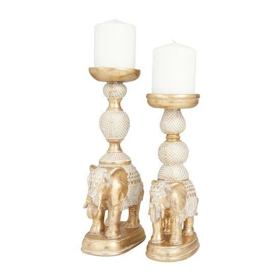 New ๐คฉ Studio 350 Gold Polystone Traditional Candle Holders (Set Of 2) - 7 X 4 X 13 ๐งจ - Image 2