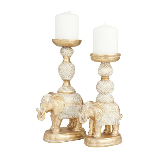 New ๐คฉ Studio 350 Gold Polystone Traditional Candle Holders (Set Of 2) - 7 X 4 X 13 ๐งจ - Image 3