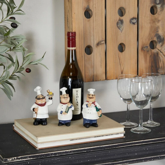 Budget ๐ Studio 350 White Polystone Traditional Chef Sculpture ( Set Of 3) - S/3 5", 4", 6"H ๐งจ