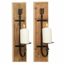 Buy ๐ Studio 350 Brown Wood Industrial Wall Sconce (Set Of 2) - 6 X 7 X 24 โค๏ธ