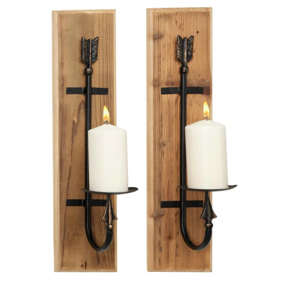 Buy 😀 Studio 350 Brown Wood Industrial Wall Sconce (Set Of 2) - 6 X 7 X 24 ❤️