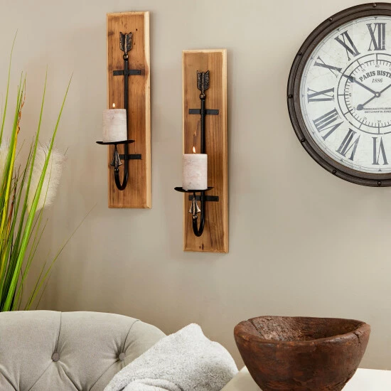 Buy 😀 Studio 350 Brown Wood Industrial Wall Sconce (Set Of 2) - 6 X 7 X 24 ❤️ - Image 2