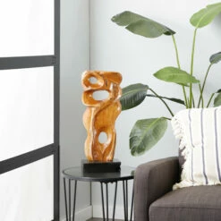 Promo 🔔 Studio 350 Brown Teak Wood Contemporary Sculpture Abstract 24 X 10 X 7 - 10 X 7 X 24 🌟