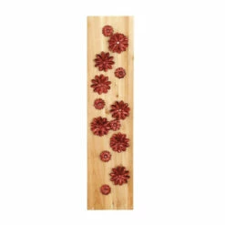 Buy 🌟 Studio 350 39x9 Inch Natural Wood Iron Red Petaled Flowers Rectangular Wall Decor 🔔