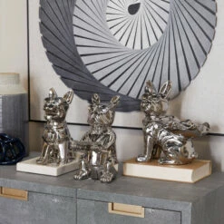 Deals ✔️ Studio 350 Porcelain Modern 🐕 Dog Sculpture ( Set Of 3) - S/3 10"W, 6"H Gold ✨