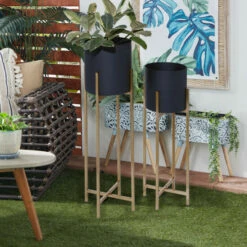 Best deal 🔥 Studio 350 Black Iron Contemporary Planter (Set Of 2) - 12 X 12 X 36Round 😀