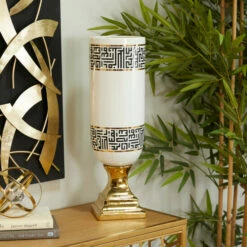 Discount 🥰 Studio 350 White Black And Gold Accents Dolomite Glam Goblet Vase 😉