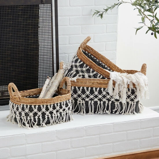 Flash Sale ⌛ Studio 350 Black Banana Leaf Bohemian Storage Basket (Set Of 3) - S/3 23", 22", 18"W 🎁