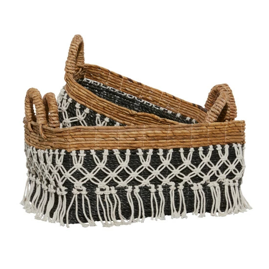 Flash Sale ⌛ Studio 350 Black Banana Leaf Bohemian Storage Basket (Set Of 3) - S/3 23", 22", 18"W 🎁 - Image 2