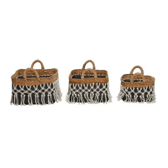 Flash Sale ⌛ Studio 350 Black Banana Leaf Bohemian Storage Basket (Set Of 3) - S/3 23", 22", 18"W 🎁 - Image 3