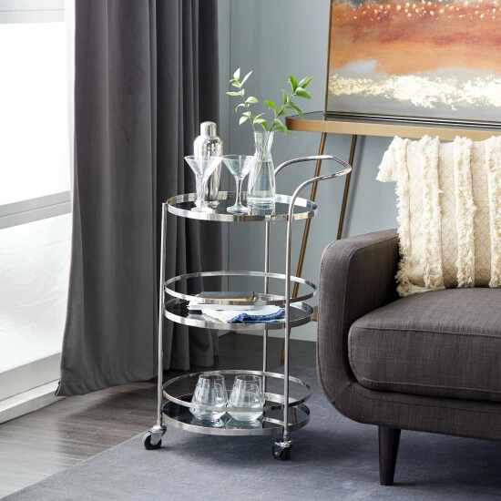 Flash Sale 😍 Studio 350 Silver Stainless Steel Contemporary Bar Cart 33 X 17 X 21 - 17 X 21 X 33 ❤️