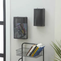 Discount 💯 Studio 350 Large Black Perforated Metal Hanging Storage Baskets Set Of 2: 12 X 17 8 X 12 🥰