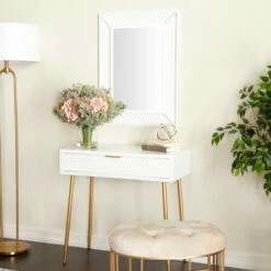 Best Sale 🌟 Studio 350 Wood Contemporary Console Table With Mirror (Set Of 2) - S/2 31", 31"H White 🌟