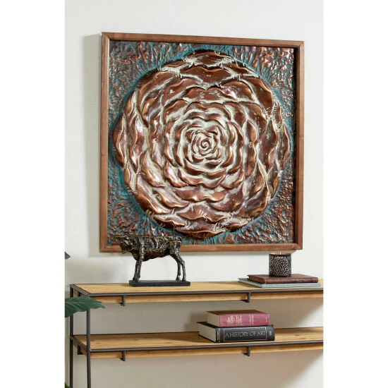 Discount 👍 Studio 350 Large Square Bronze Metal Rose Wall Decor In Natural Wood Frame, 41.5" X 41.5" 🎁