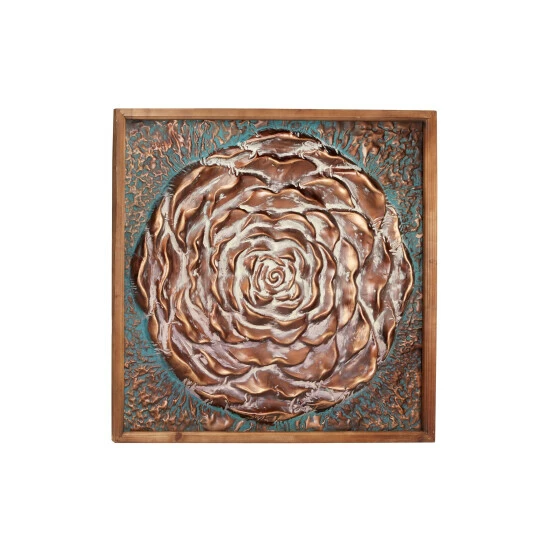 Discount 👍 Studio 350 Large Square Bronze Metal Rose Wall Decor In Natural Wood Frame, 41.5" X 41.5" 🎁 - Image 2