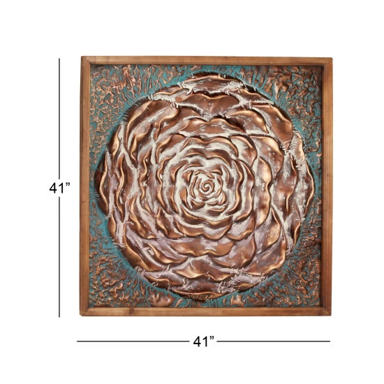Discount 👍 Studio 350 Large Square Bronze Metal Rose Wall Decor In Natural Wood Frame, 41.5" X 41.5" 🎁 - Image 5