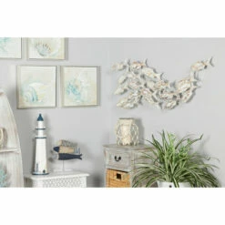 Coupon 😉 Studio 350 White Albizia Wood Coastal Wall Decor Fish 17 X 45 X 5 🥰